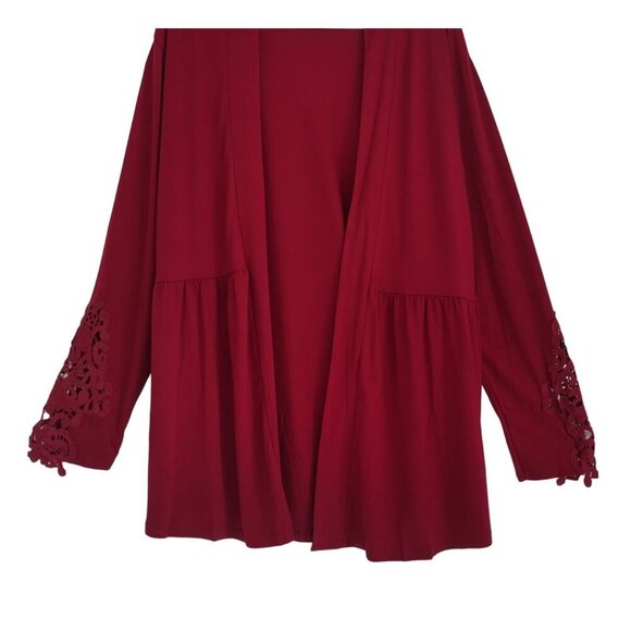 Women's Red Open Front Long Sleeve Lace Cardigan Size XXL Cotton Polyester. - Picture 5 of 8